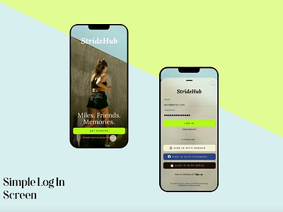 StrideHub Runner Club Log In Screen animation figma fitness app log in memorisely mobile app product design ui