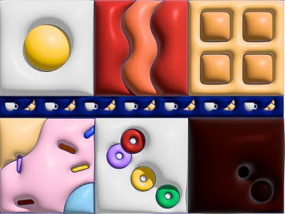 Puffy breakfast poster 3d bacon breakfast coffee donuts eggs fruit loops illustration illustrator poster waffles