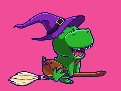 Cute Dino Witch Illustration animal vector assets cartoon children art cute dino cute vector design dino dino illustration graphic design illustration ui vector witch