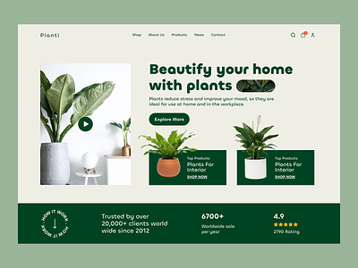 Indoor Plant Website buy plants online clean design ecommerce gardening green home page landing page leaf leaves minimal nature plant plant care planting shop store tree ui ux