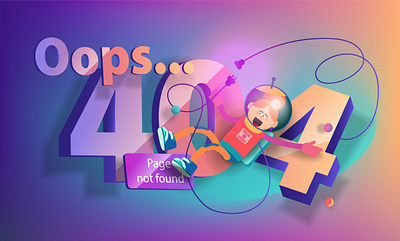 Cartoon girl astronaut flew into the numbers 404 page not found graphic