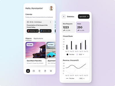 REagent - real estate sales mobile app agent app application clean dashboard design interface light mobile mobile app modern realtor reat estate ui ux