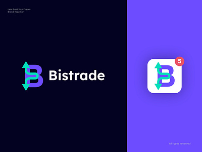 Bistrade arrow b logo blockchain branding crypto crypto currency finance geometric icon identity lettering logo logo design modern startup symbol tech technology trade trading