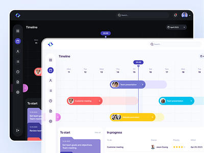 Task Management Dashboard - Light and dark theme app branding dashboard design progress tracking project management task management task reminder task tracking teamwork time management to do list ui ui design uiux ux design website