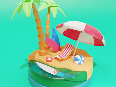 Summer Vibe 3d 3d illustration animal beach beginner blender blender3d cute design graphic design illustration modeling summer summervibe