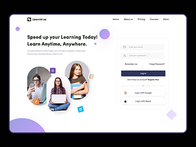 LearnWise - Header Design e learning e school education flat design header landing page learning minimal design online learning school students study