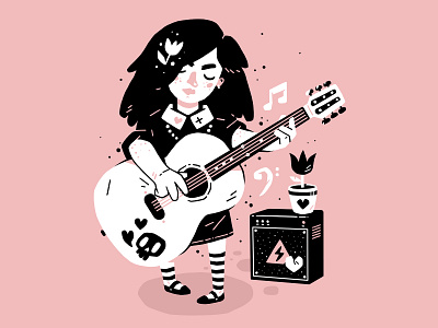 Girl with guitar art beautiful beauty cartoon cartoon character drawing flat girl guitar illustration music song