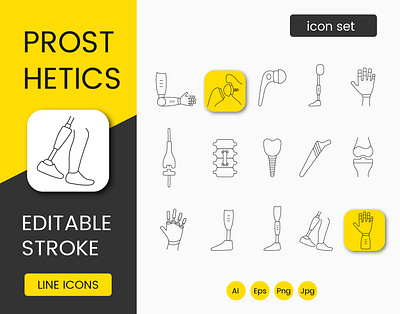 Prosthetics and endoprosthetics icons set implant