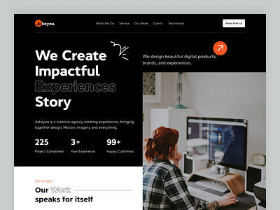 Arkoyoa. Creative Agency Hero Section agency landing page design landing page ui uidesign uiux user inteface userexperience ux web design website design