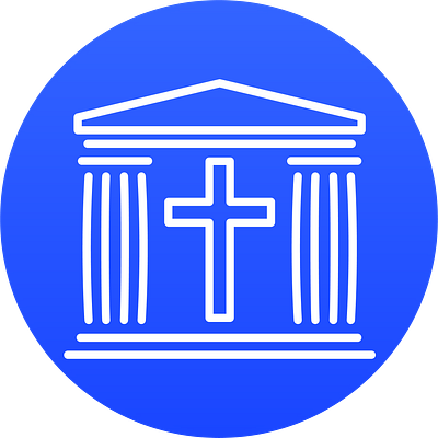 Theology Logo architecture blue branding clean columns cross design foundation hierarchy history illustration lines logo roman temple vector