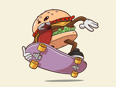 Vintage Burger Skate Illustration assets burger burger skate burger skate illustration cartoon design graphic design illustration skate ui vector art vector burger skate vintage vector