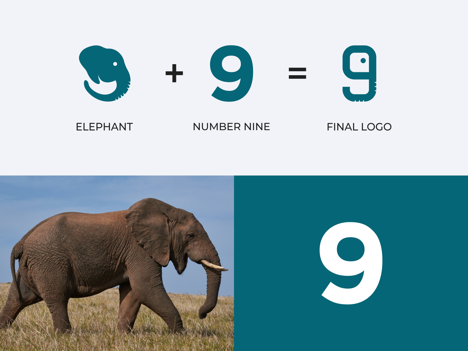 Elephant + 9 Logo Combination 9 logo brand branding color design dual menaing logo elephant elephant logo illustration logo nine logo prio hans typography ui vector