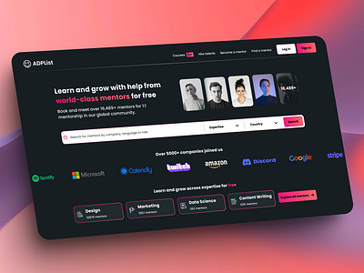 ADPList Redesign: Connecting Mentors and Mentees with Ease accessibility adplist android app branding contrast darkui design herosection illustration ios logo mentees mentors redesign ui ux vector website