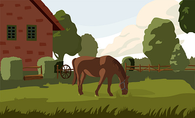 Landscape with a horse animation cartoon design graphic design horse illustration lanscape retro vectorart vectorillustrations vectorillustrator vintage