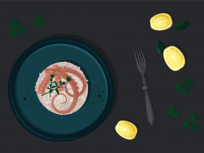 Octopus risotto adobeillustrator animation cartoon design food graphic design illustration octopus vectorart vectorfood vectorillustrations vectorillustrator