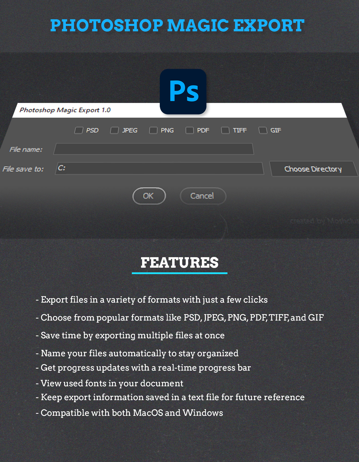 Photoshop Magic Export 1.0 Scrpt adobe photoshop script file export script file exporter file formate script magic export magic export script multiple file export photoshop magic export photoshop script plugins