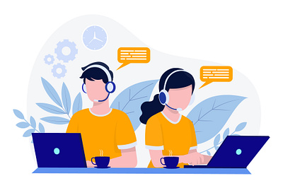 Customer support Vector design illustration. acrylic illustration boy call call center cute cute character design flat illustration girl graphic design illustration illustration art landing page leptop support ui vector vector art webpage women