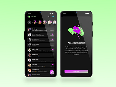 Homepage and favorite modal for Talkbox app design ui ux