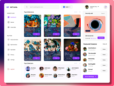 NFT User Dashboard admin admin panel analytics blockchain chart crypto wallet cryptoart design fluttertop nft nft app nft dashboard nft marketplace nft web nft website rarible ui uiux user dashboard web3