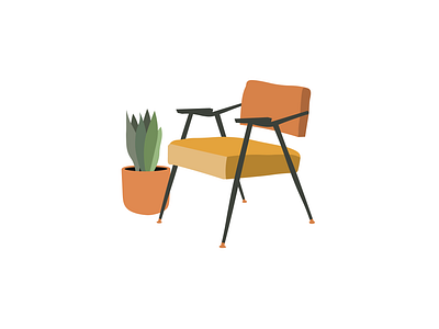 Mid Century Modern chair covid design graphic design illustration midcentury modern snake plant stickers