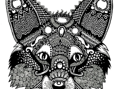 Patterned Fox Face artwork black and white canine design drawing fox foxes illustration illustrator ink line art line drawing missouri pen and ink saint louis tattoo union washington zendoodle zentangle