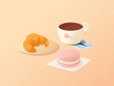 A Day in a Paris artwork croissant digital illustration hot chocolate illustration macaron paris polaroid vector