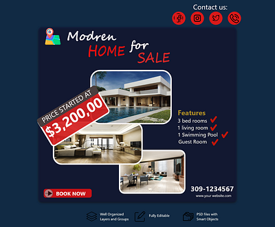 Property Flyer advertising building banner posters realestate house social media post typography vector