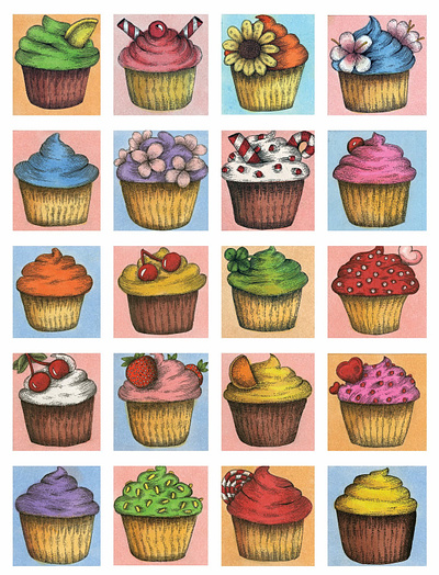 Colorful Cupcakes collage colorful cupcakes design dessert drawing food art illustration illustrator jigsaw puzzle art line art marker art missouri pen and ink pop art puzzle art saint louis sweet treat whimsical whimsy