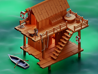 Fisherman's House - Blender 3D 3d 3d character 3d illustration blender3d fishing fishinghouse