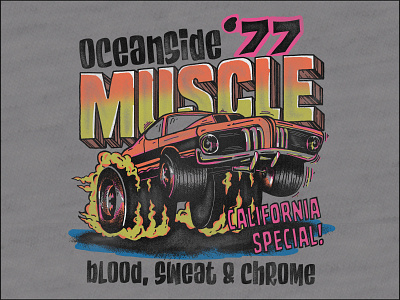 OCEANSIDE MUSCLE- CAR GRAPHIC apparel cars color design graphic design handrawn illustration photoshop print racing retro type typography vintage