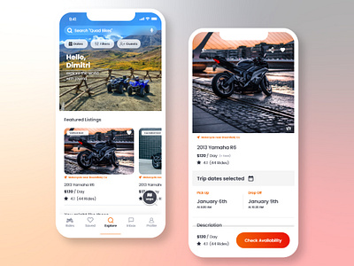 Joyriid App Powersport rental platform UIUX Design app application bike button cards iphone landing listing mockup orange page platform power powersport quad rental screen splash sport uiux