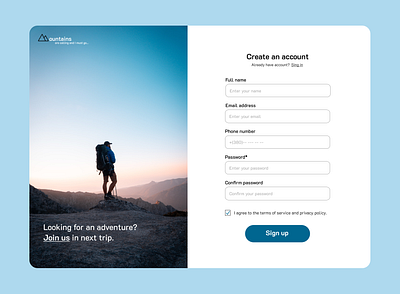 Create an account page create account logo signup signup form ui