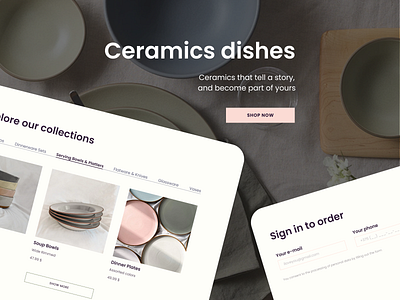 Web site for handmade tableware store app design store ui ux website