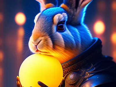 a digital painting of a rabbit holding a glowing ball, cyberpunk fantasy illustration ui