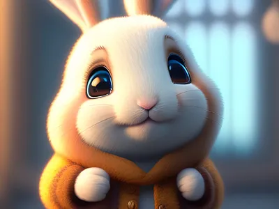 Cute adorable little bunny waving and smiling greeting me, unrea 3d animation octane render