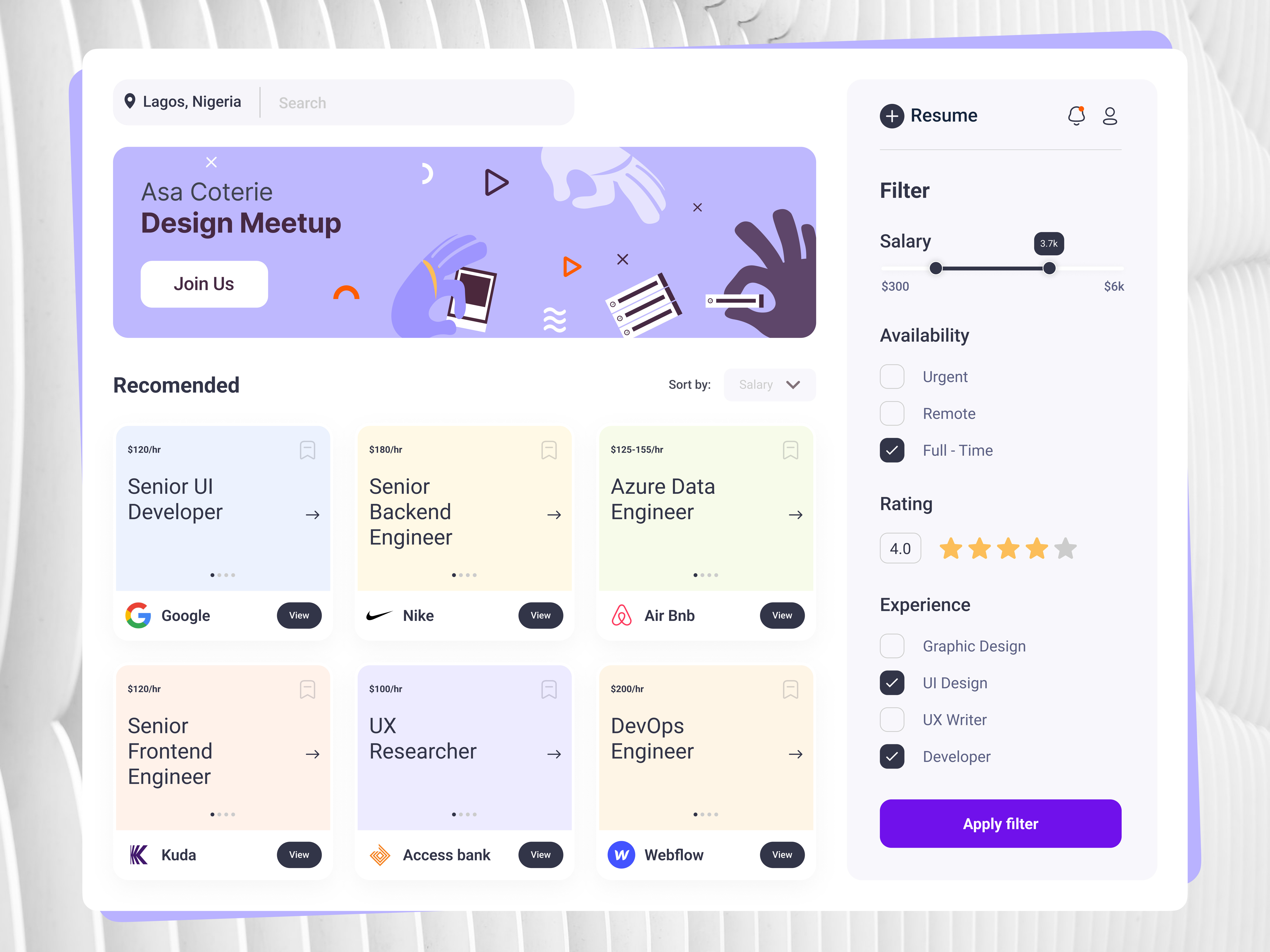 Job search design tech ui