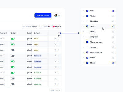 Table Column Settings application design interface product screen table column settings ui ux