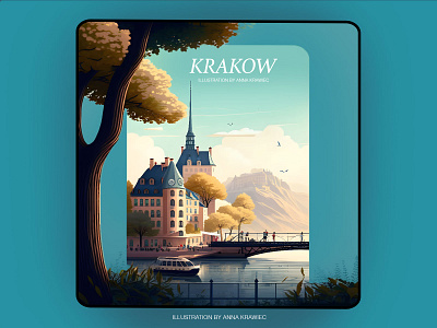 Krakow ai ai generated blue branding graphic design illustration krakow lake landscape motion graphics photoshop sea trend 2024 ui
