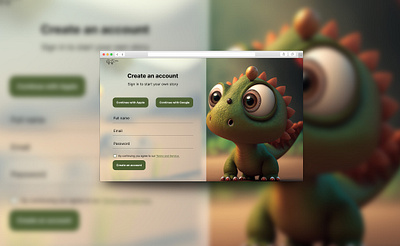 Page de login pour un jeu concours sur le thème des dinosaures app design ui ux