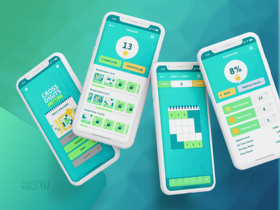 Cross Digits Quick! App UI and UX Design app challenge game green iphone puzzle turquoise ui ux vibrant