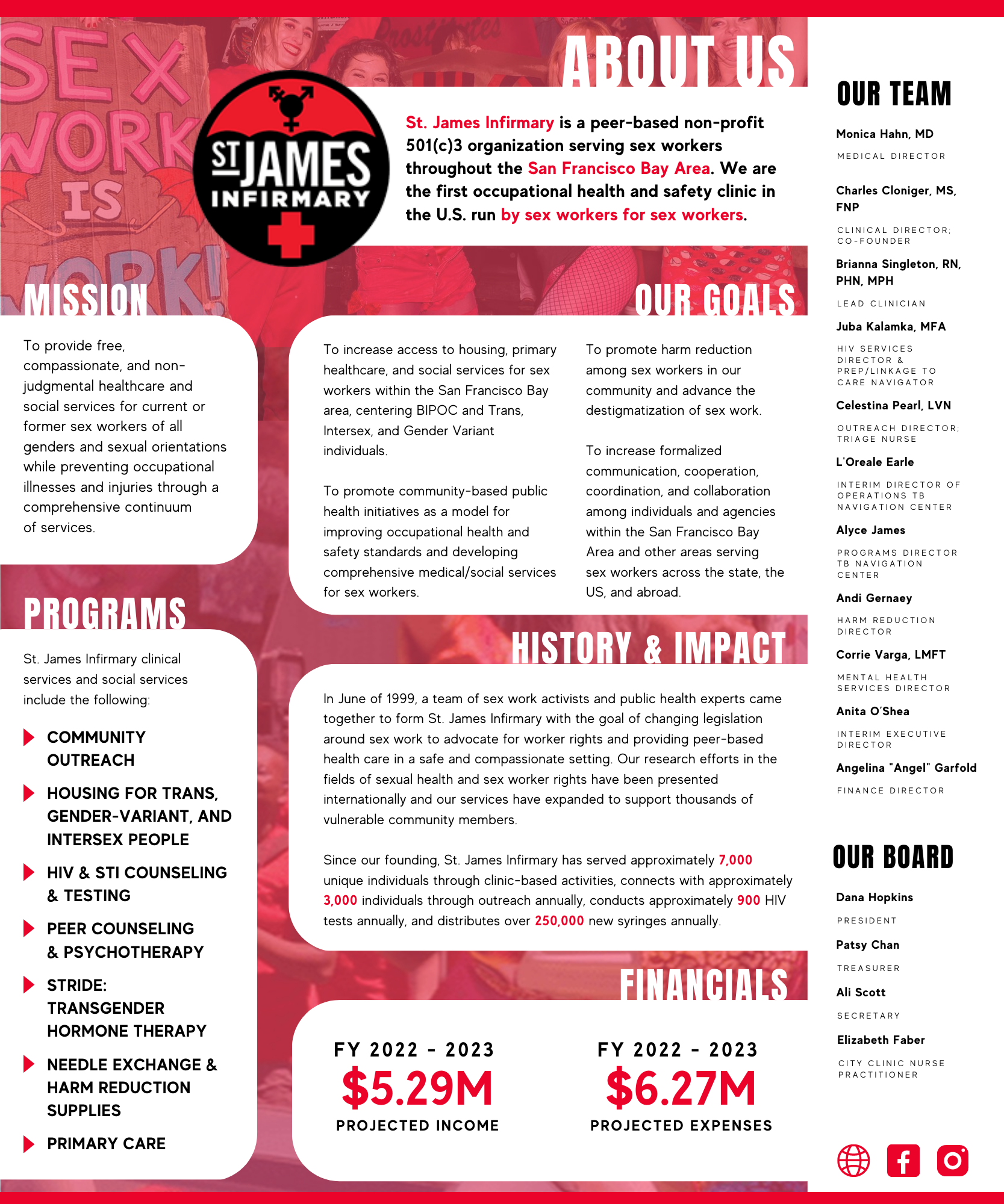 Example of St. James Infirmary one-pager