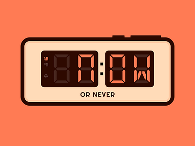 Now or Never Alarm Clock bright clock colorful digital insipring lettering light morning nostalgia now orange retro seize the day time typography wakeup
