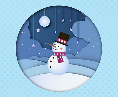 Snow Man cut out illustration night snow snowman stars winter