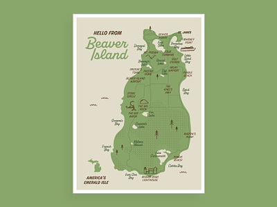 Beaver Island Map beaver island illustration island map map design michigan postcard vintage design