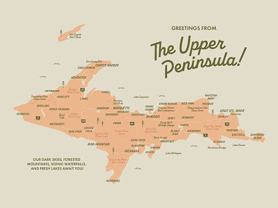 Upper Peninsula of Michigan Map illustration map map design michigan poster print upper peninsula vintage