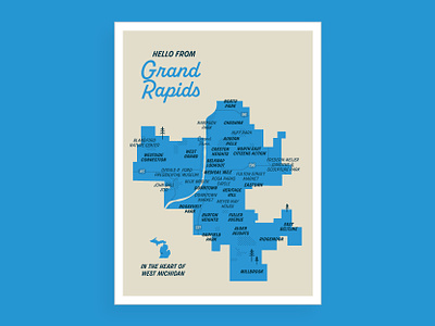 Grand Rapids Postcard city map grand rapids lettering map design metro michigan postcard print vintage