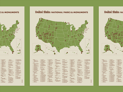 United States National Parks & Monuments Map map map design map illustration monuments national parks poster print united states us parks vintage