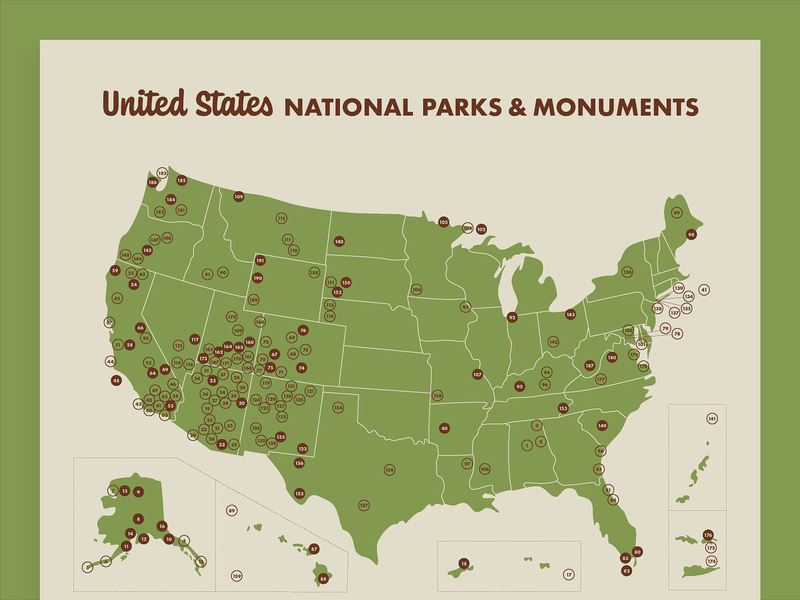 United States National Parks & Monuments Map by McKenna Bice on Dribbble