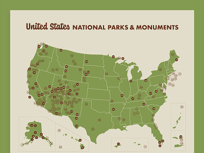United States National Parks & Monuments Map map monuments national park map national parks poster united states us map us parks vintage