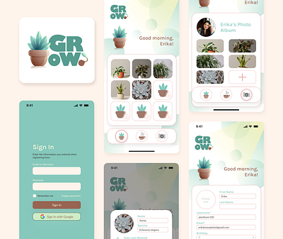 GROW - Plant Care App Exploration app design green grow illustration logo nature plant plant care plants ui visual design